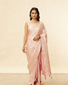 Cherry Blossom Pink Floral Patterned Zari Work Saree image number 0